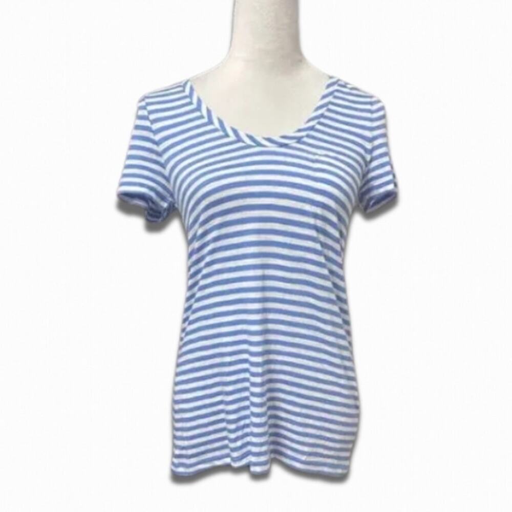 Caslon T-Shirt Scoop Neck Short Sleeves Comfortable Striped Blue White XXS NWOT